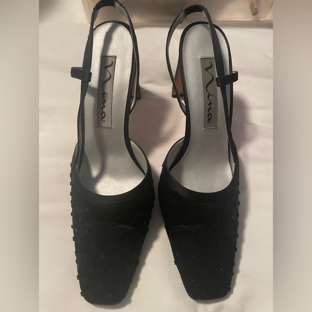 “Nina” beaded dress pumps in black. 9 1/2 M.